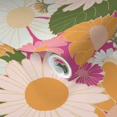 a wallpaper with flowers on it and a roll of paper in the middle that is rolled up