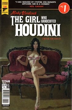 the girl who handcuffed houdin 1 is on display in front of a red couch