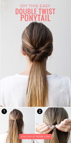 This double twist ponytail hair tutorial is the perfect hairstyle for going out, going to work, or running errands. Learn how to DIY this easy hairdo. Five Minute Hairstyles, Pretty Ponytails, Ponytail Tutorial, Easy Hairdos, Twist Ponytail, Easy Hairstyles For Medium Hair, Going Out Hairstyles