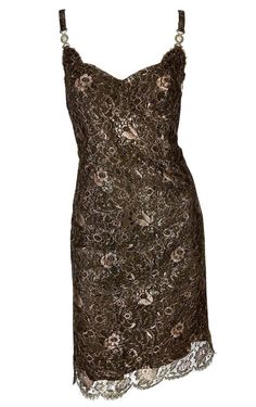 For Sale on 1stDibs - TheRealList presents: a beautiful brown lace Gianni Versace dress, designed by Gianni Versace for his Fall/Winter 1996 collection. This fabulous dress Versace Floral Dress, Vintage Versace Dress Short, Brown Dress Vintage, Versace Short Dress, Vintage Versace Dress, Gianni Versace Dress, Polyvore Fillers, Versace Haute Couture, Short Brown Dress