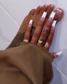 777 Toes French Tip, Nails Long French Tip, French Tip Nails Long, Long French Tip, French Tip Toes, Curved Nails, Colored Acrylic Nails, Girly Acrylic Nails