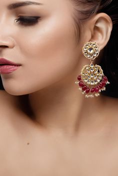 Dropas Shaped Earrings With Maroon Hangings Riana by Shikha Jindal - Fabilicious Fashion Traditional Indian Jewellery, Cloth Store, Indian Wedding Wear, Semi Precious Jewelry, Precious Jewelry, Wedding Wear, Indian Jewelry, Indian Wedding, Copenhagen