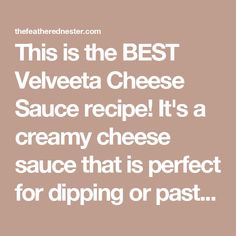 the text reads, this is the best velveeta cheese sauce recipe it's a creamy cheese sauce that is perfect for dipping or past