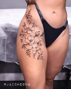 Side Thigh Tattoos, Floral Thigh Tattoos, Ankle Tattoos