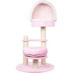 a pink cat tree with a chair on top