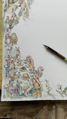 an artist's drawing with watercolors on paper