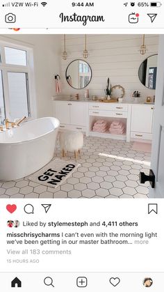 an instagram page with a white bathtub in the middle