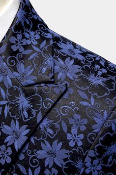 Floral Print Tuxedo, Luxury Blue Embroidered Suit, Luxury Embroidered Blue Suits, Luxury Wedding Suit With Floral Embroidery, Luxury Vintage Blue Suits, Floral Suit Jacket, Floral Suit, Blue Daisy, Modern Chic