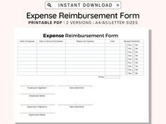 the printable form for an expense reimbusment form is shown