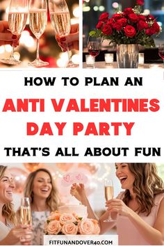 valentine's day party with wine glasses and roses