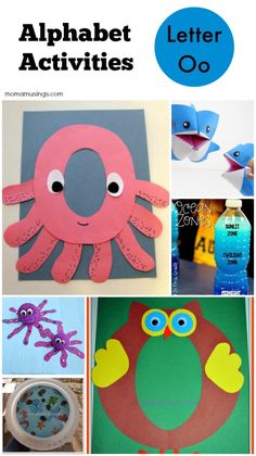 the alphabet activities for kids to do with paper plates and other items, including an octopus