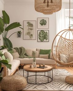 a living room filled with furniture and plants