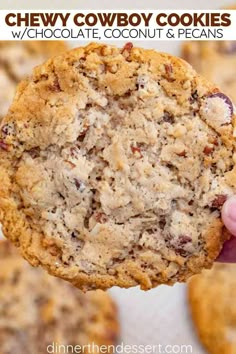 chewy cowboy cookies with chocolate, coconut and pecans are the best dessert ever