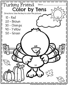 a turkey themed color by tens game