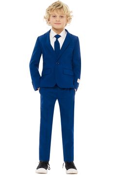 Boy's Opposuits Navy Royale Two-Piece Suit With Tie Sixties Wedding, Boys Ring, Ring Bearer Suit, Bridal Wedding Flowers, Suit Prom, Like Father Like Son, Wedding Party Outfits, Little Rascals, Shirt And Tie