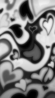 black and white abstract painting with hearts