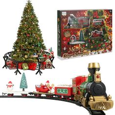 a christmas tree and toy train set