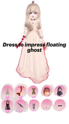 the dress to impress floating ghost is shown in pink and white, with eight different images