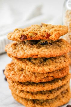 a stack of oatmeal cookies sitting on top of each other