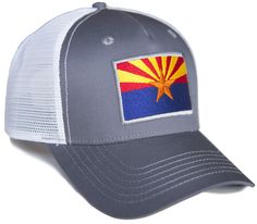 Arizona State Flag Hat: Show your ARIZONA pride with this high-quality embroidered Arizona flag snapback hat. Durable and made of the highest quality materials. NOT flimsy cheap material.One Size Hits Most: Hat is standard size (58cm), with a mid-crown depth. It has a snapback adjustment, and its stiff backing will mold to your head.Embroidered Arizona Flag Patch Hat: The raised patch is high-quality and contains a detailed embroidered flag of Arizona.Top Quality: Made of blend 60% Cotton/ 40% P Arizona State Flag, Arizona Flag, Baseball Snapback, Mens Trucker Hat, Flag Hat, Outdoor Cap, Men Baseball Cap, Patch Hat, Flag Patches