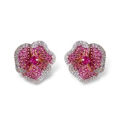 Shop now these pansy flower-inspired earrings encrusted with Pink Sapphires. Crafted in 18K pink gold, this AS29 piece is perfect for everyday wear. Luxury Pink Round Earrings, Formal Pink Diamond Earrings, Luxury Pink Diamond Earrings, Elegant Pink Sapphire Earrings For Formal Occasions, Elegant Pink Sapphire Earrings For Formal Events, Wedding Pink Sapphire Earrings, Pink Ruby Earrings For Anniversary, Pink Flower Earrings For Evening, Rose Gold Pink Sapphire Earrings For Gift