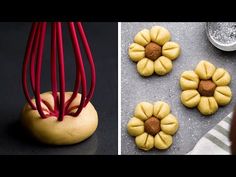 some food is being made and then placed in the shape of an egg with a whisk on top