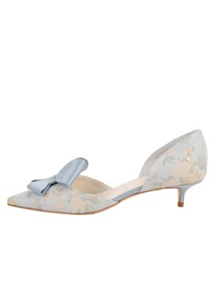 Something Bleu Women’s Cliff d'Orsay Kitten Heel in Pearl Blue Romance Luxury Blue Closed Toe Wedding Shoes, Evening Shoe, Timeless Shoes, Bow Pumps, Blue Pumps, Blue Heels, Kitten Heel Pumps, Evening Shoes, Pretty Shoes