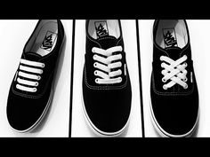 three black vans with white laces on them