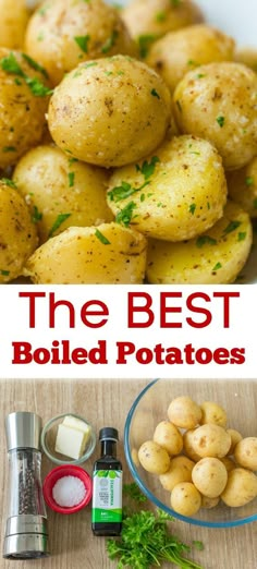 the best boiled potatoes recipe is in this collage and it's ready to be eaten