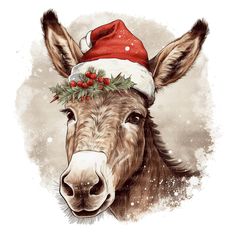 a drawing of a donkey wearing a santa hat