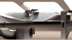 an artistic rendering of a futuristic bathroom with sink and toilet paper dispenser