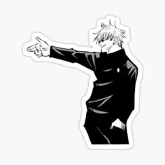 an anime character pointing at something with his finger sticker on the back of it