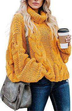 winter outfits Chunky Turtleneck Sweater, Cable Knit Turtleneck Sweater, Womens Turtleneck, Yellow Sweater, Long Sleeve Turtleneck, Chunky Sweater, Knitted Pullover Sweaters, Cozy Sweaters, Sweater Weather