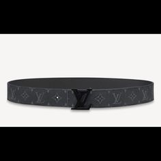 Lv Initiales 40mm Matte Black Belt 95 X 40 Cm (Length X Width ) Width: 1.6 Inches/4 Cm Black Monogram Eclipse Canvas Calf Leather Lining Lv Initiales Buckle White Louis Vuitton, Blue Belt, Louis Vuitton Belt, Accessories Brand, Reversible Belt, Louis Vuitton Accessories, Lv Belt, Louis Vuitton Men, Accessories Branding