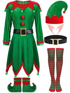 the elf costume is green and red