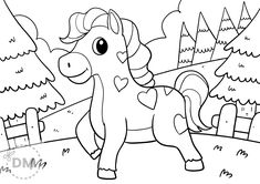 unicorn and horse coloring page | free printable cute unicorn horse Horse Coloring Sheet, Horse Coloring Pages, Baby Horses, Diy Magazine, Coloring Pages For Girls, Horse Coloring, Cartoon Tv, Ponies, Coloring Sheets