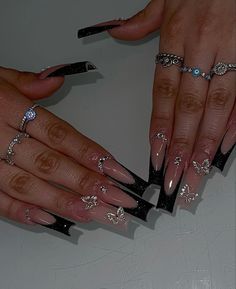 Black Acrylic Nails, Nail Stuff, Short Acrylic, Long Acrylic, Long Square Acrylic Nails, Accessories Ideas, Stick On Nails, Square Acrylic Nails, Prom Nails