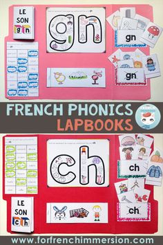 french phonicic lapbooks with pictures of the letters and their corresponding words on them