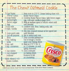 an old recipe for cookies with instructions on how to bake them in the oven