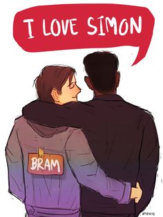 two people hugging each other with the words i love simon above them in a speech bubble