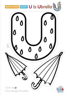 the letter u is umbrella coloring page