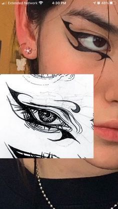 Under Eye Graphic Liner, Male Graphic Liner, Goth Rap Aesthetic, Whokilledxix Fanart, Black Lip Makeup Look, Punk Graphic Liner, Fancy Eyeliner Designs, Unconventional Eyeliner, Alt Graphic Eyeliner