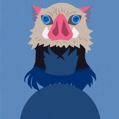 an animal with blue eyes and a pink nose is standing in front of a light blue background