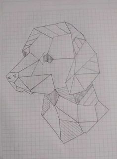 a drawing of a bear's head on graph paper