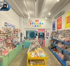 the inside of a children's store with toys on shelves and other items for sale