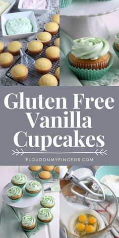 gluten free vanilla cupcakes with frosting on top