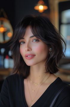 If you're on the hunt for a fresh new look that’s both trendy and versatile, you’re in the right place. Medium length hairstyles with bangs are all the rage this year, and we’re here to help you find the perfect style. From layered cuts to chic fringes, let’s explore the hottest trends of 2024 that will make heads turn Short Hair With Curtains Bangs, Neck Length Haircut With Bangs, Grunge Bob Haircut Bangs, Short Hair With Bangs Long Face, Dark Hair For Pale Skin And Green Eyes, Medium Hair Fringe Bangs, Short Hair Haircuts With Curtain Bangs, Soft Layered Bob Cut, Short Hairstyles With Bangs For Women