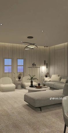 a living room filled with lots of white furniture