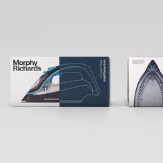 the packaging design for morphy richards shoes is shown next to its box