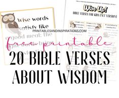 two printable bible verses with the words wise words and an owl on them